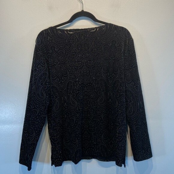 Dialogue Burnout Velvet Women's Top Size M Color Black Embellished Sheer USA - Picture 4 of 7